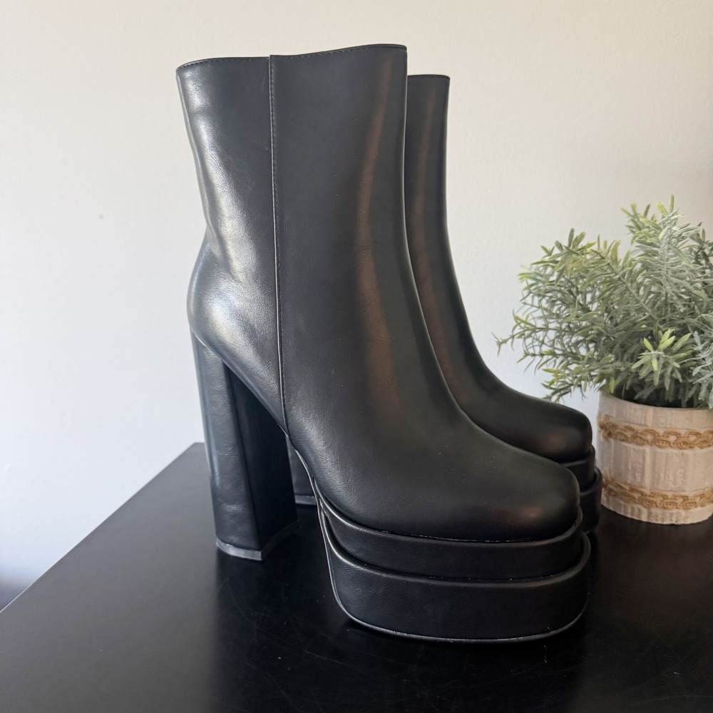 Azalea Wang Black Double Platform Chunky Block Heel Ankle Boots 8 NEW goth rave